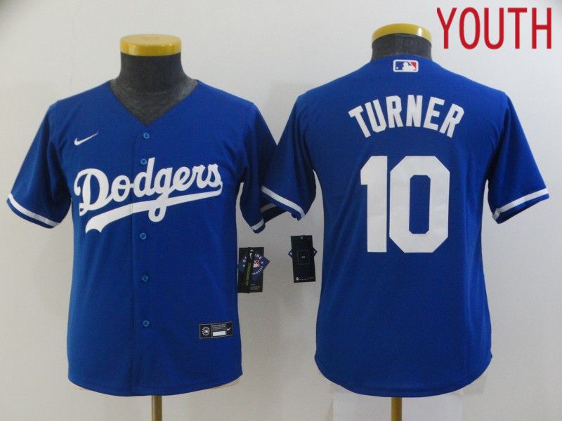 Youth Los Angeles Dodgers #10 Turner Blue Nike Game 2021 MLB Jersey
